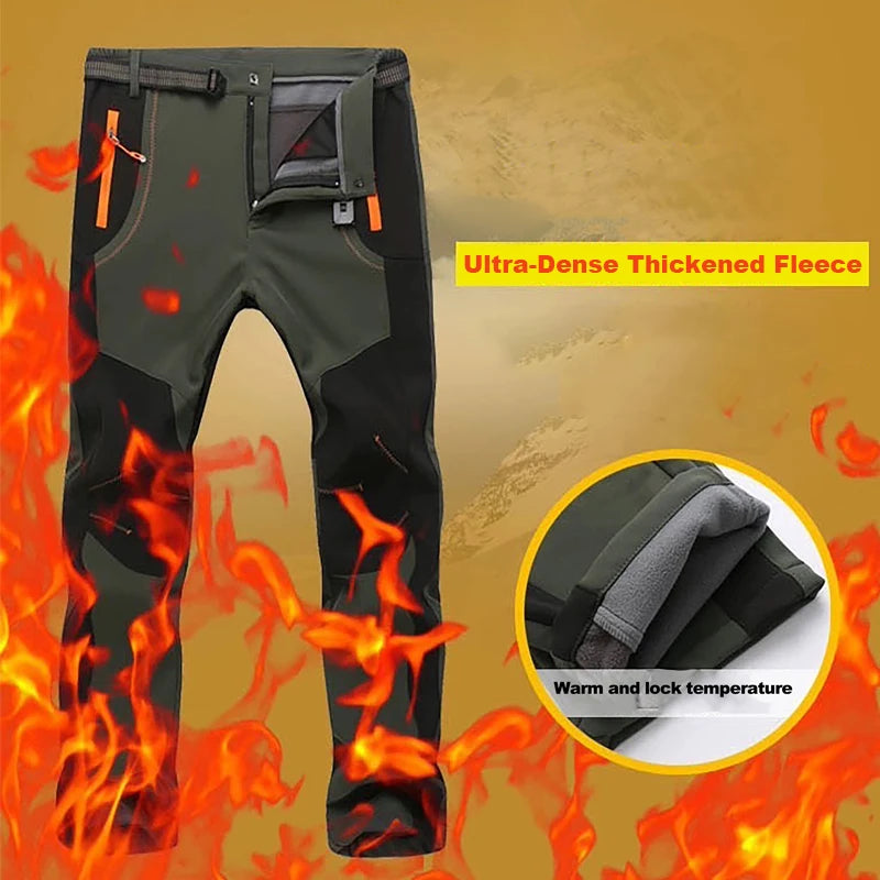 LNGXO Thick Warm Fleece Hiking Pants Men Winter Waterproof Windproof Outdoor  Camping Ski Pants