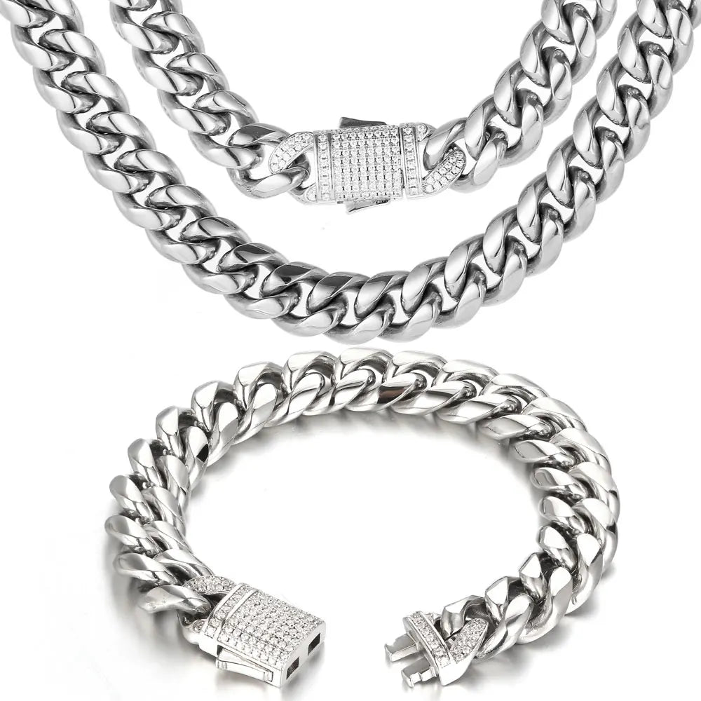 NUOYA High Quality Stainless Steel Cuban Link Chain 18K Gold Plated Miami Cuban Link Chain Necklace Men's Hip Hop Jewelry