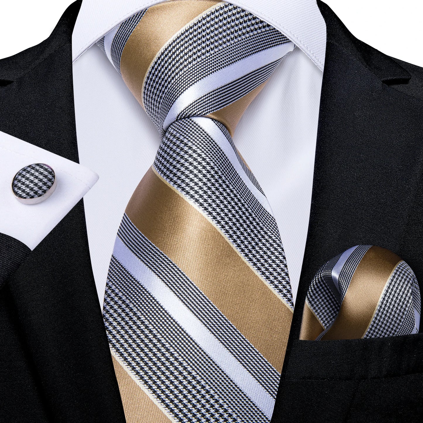 Gold Black Striped Silk Neck Ties