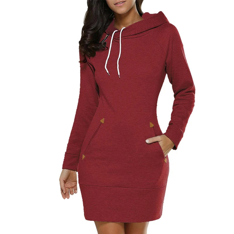 Knee-Length Pockets Dress Hooded