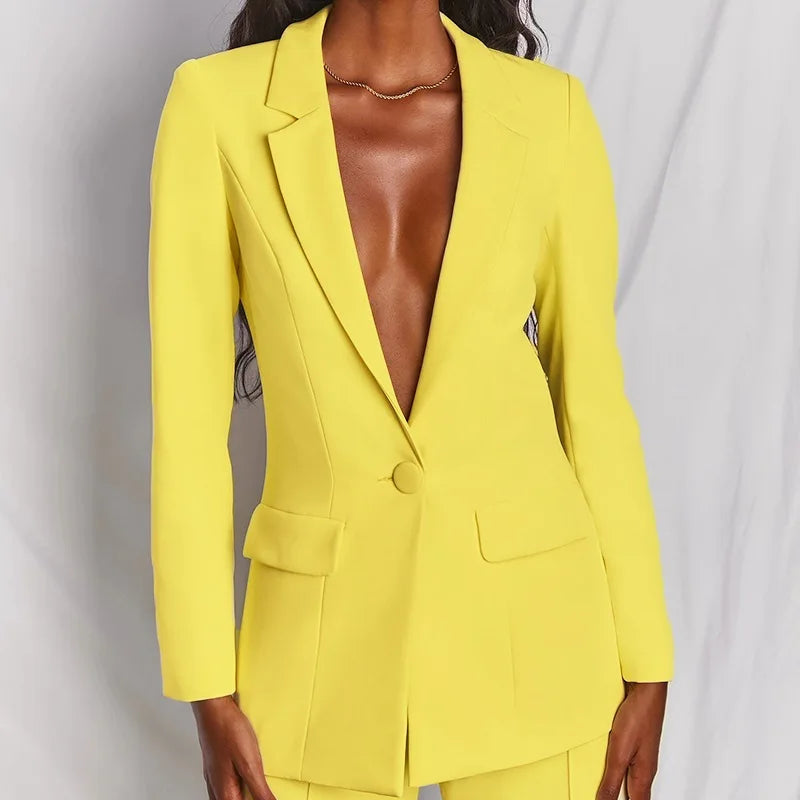 2025 European American Fashion Women's Elegant Blazer Suit Set Cross-Border Spring Autumn Slim Lapel Cardigan Button Decoration