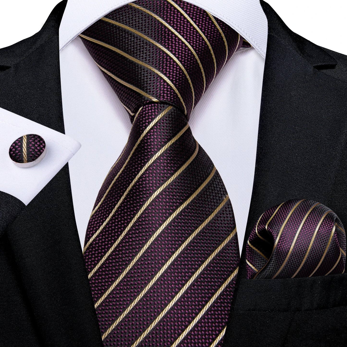 Gold Black Striped Silk Neck Ties