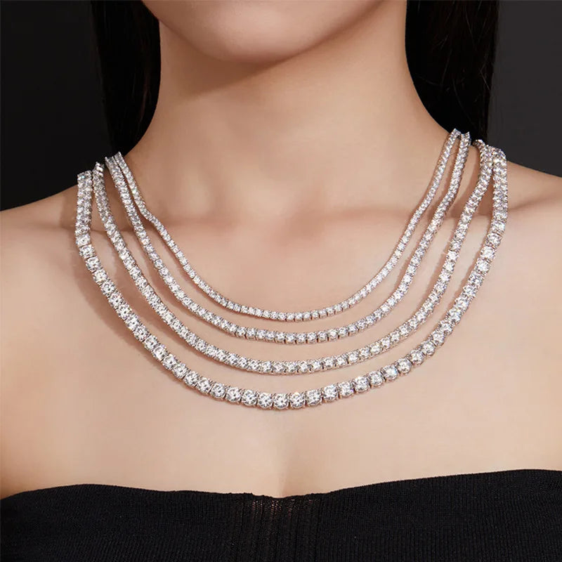 Luxury Hip Hop Fine Jewelry 925 Sterling Silver 2mm 3mm 4mm 5mm 6.5mm VVS Moissanite Diamond Tennis Chain Necklace for Men Women