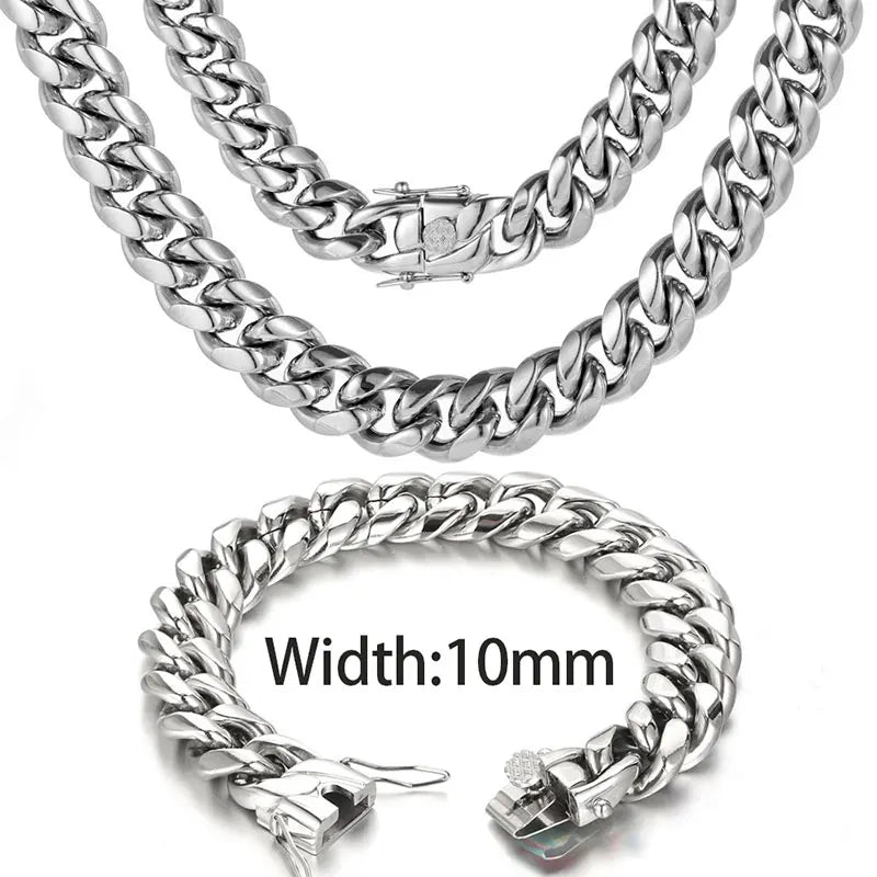 NUOYA High Quality Stainless Steel Cuban Link Chain 18K Gold Plated Miami Cuban Link Chain Necklace Men's Hip Hop Jewelry