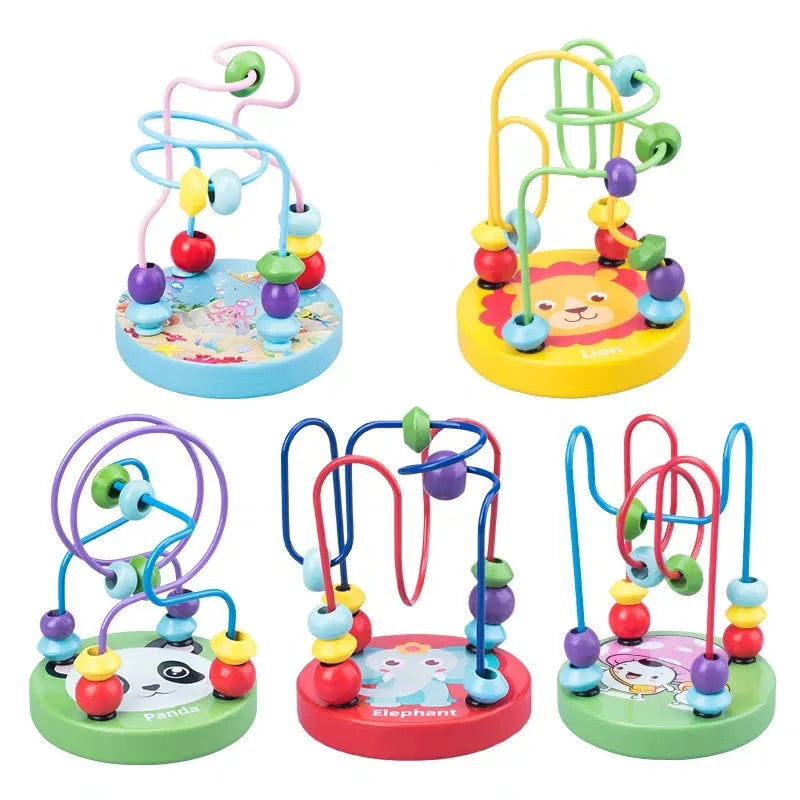 Montessori Wooden Toys Wooden Circles Bead Wire Maze Roller Coaster Toys Educational Wood Puzzles Boys Girls Kid Toy 6 Months