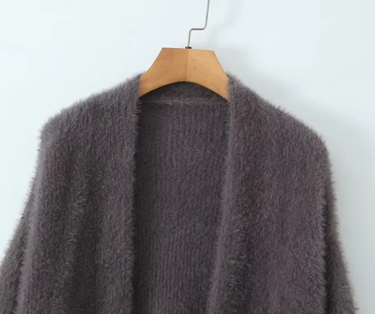TAOP&ZA 2025 Autumn New Fashion Versatile Loose Buttonless Slim Temperament Long Knitted Cardigan 25077