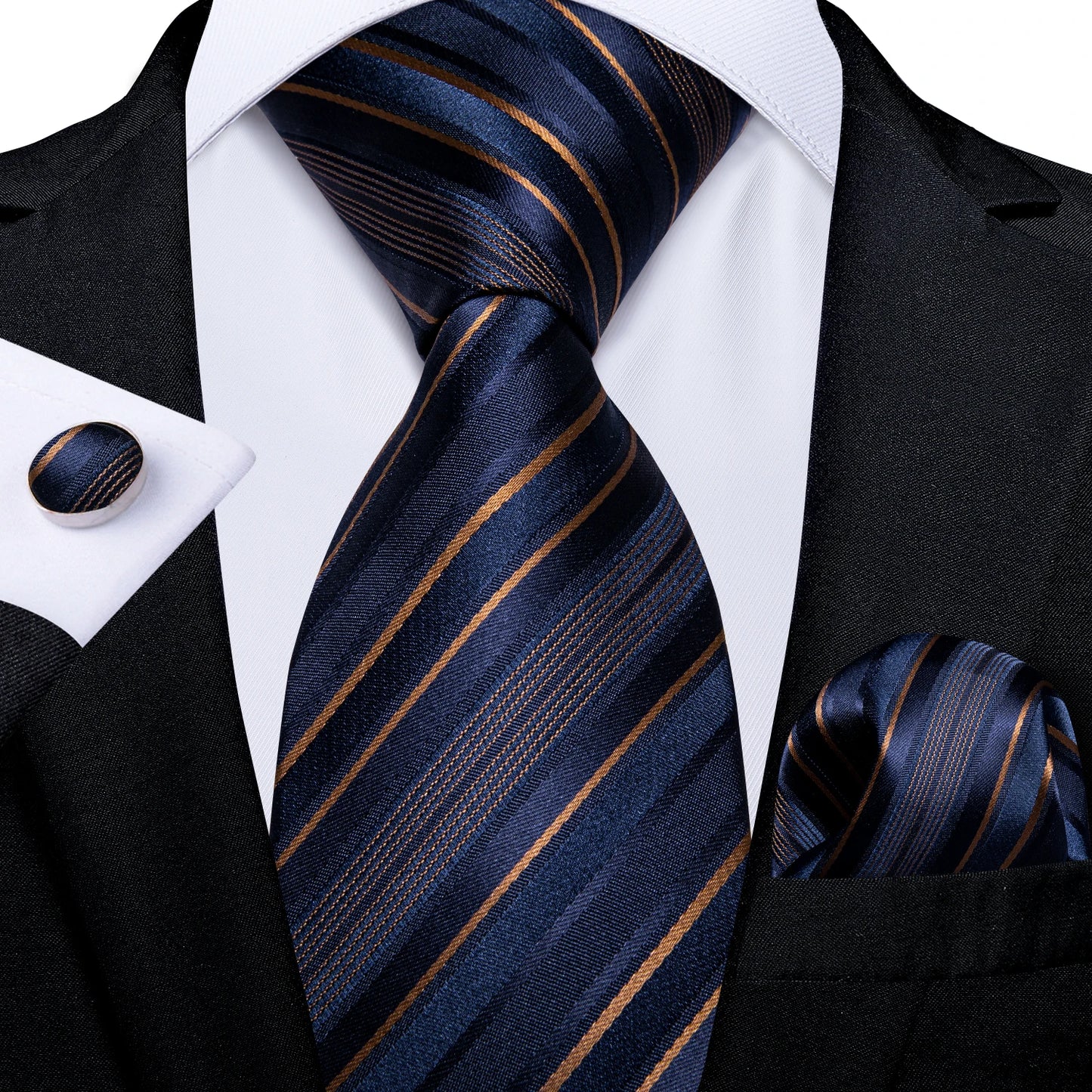 Gold Black Striped Silk Neck Ties