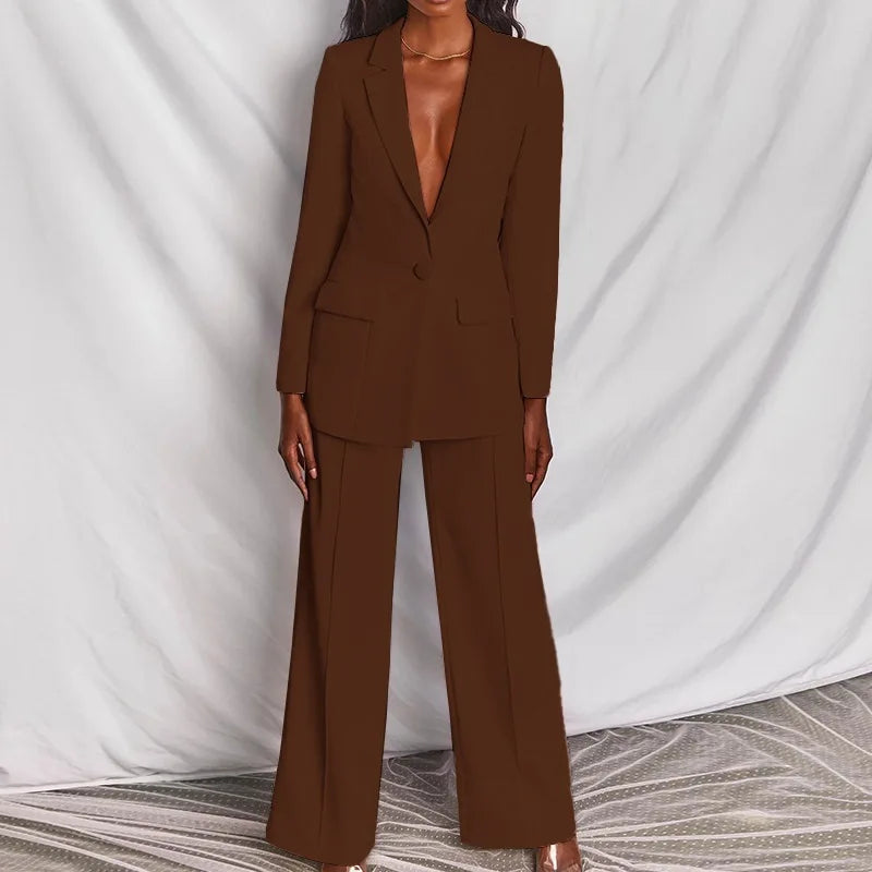 2025 European American Fashion Women's Elegant Blazer Suit Set Cross-Border Spring Autumn Slim Lapel Cardigan Button Decoration