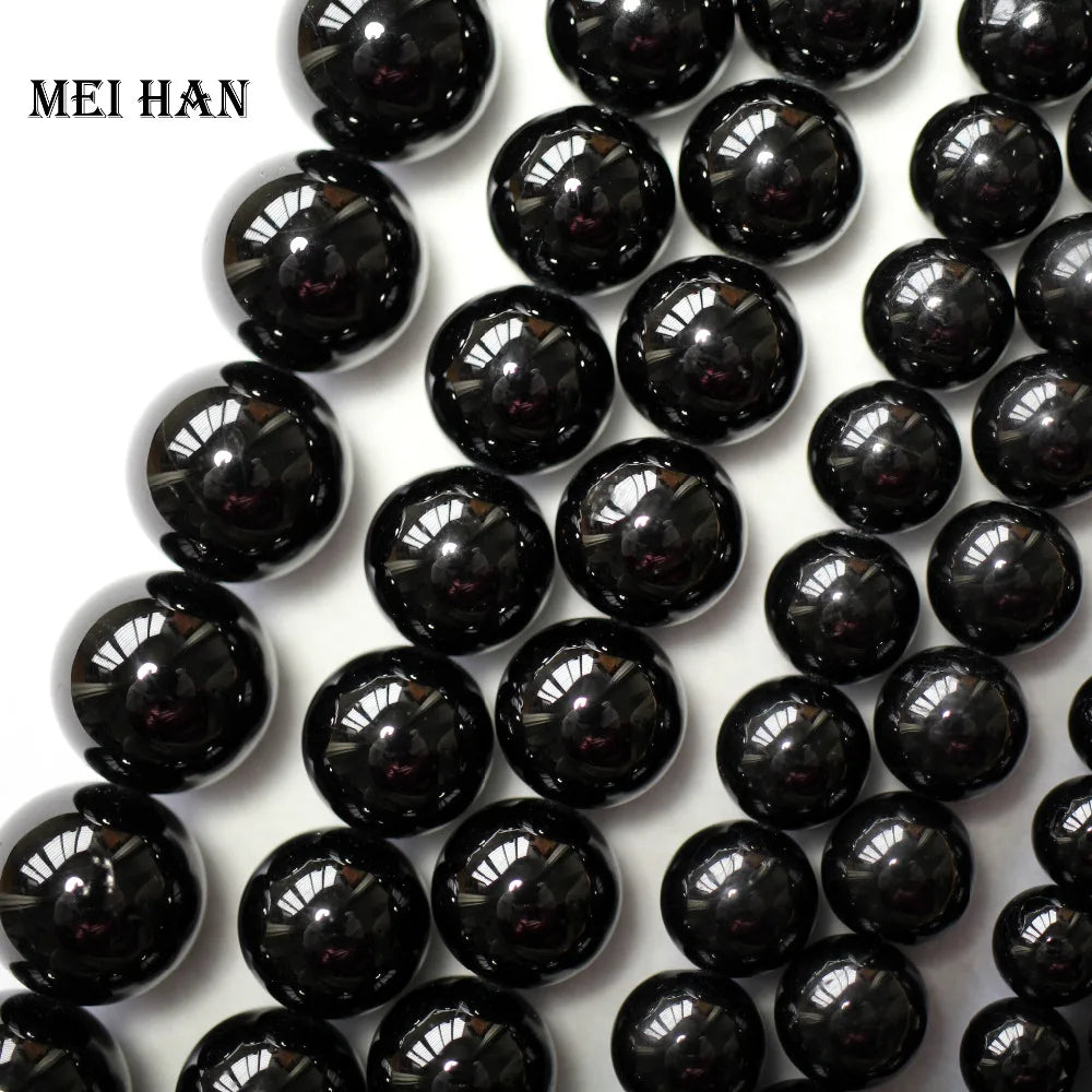 Meihan natural black tourmaline 4mm 6mm 8mm 10mm 12mm  smooth round loose beads for jewelry making DIY bracelet necklace