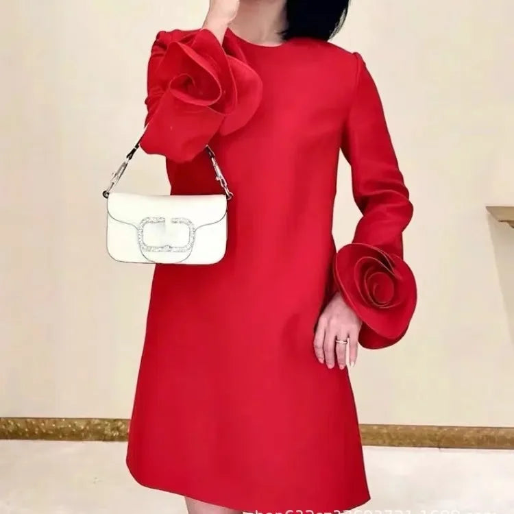 Women Loose Party Red Light Mature Flower Dresses