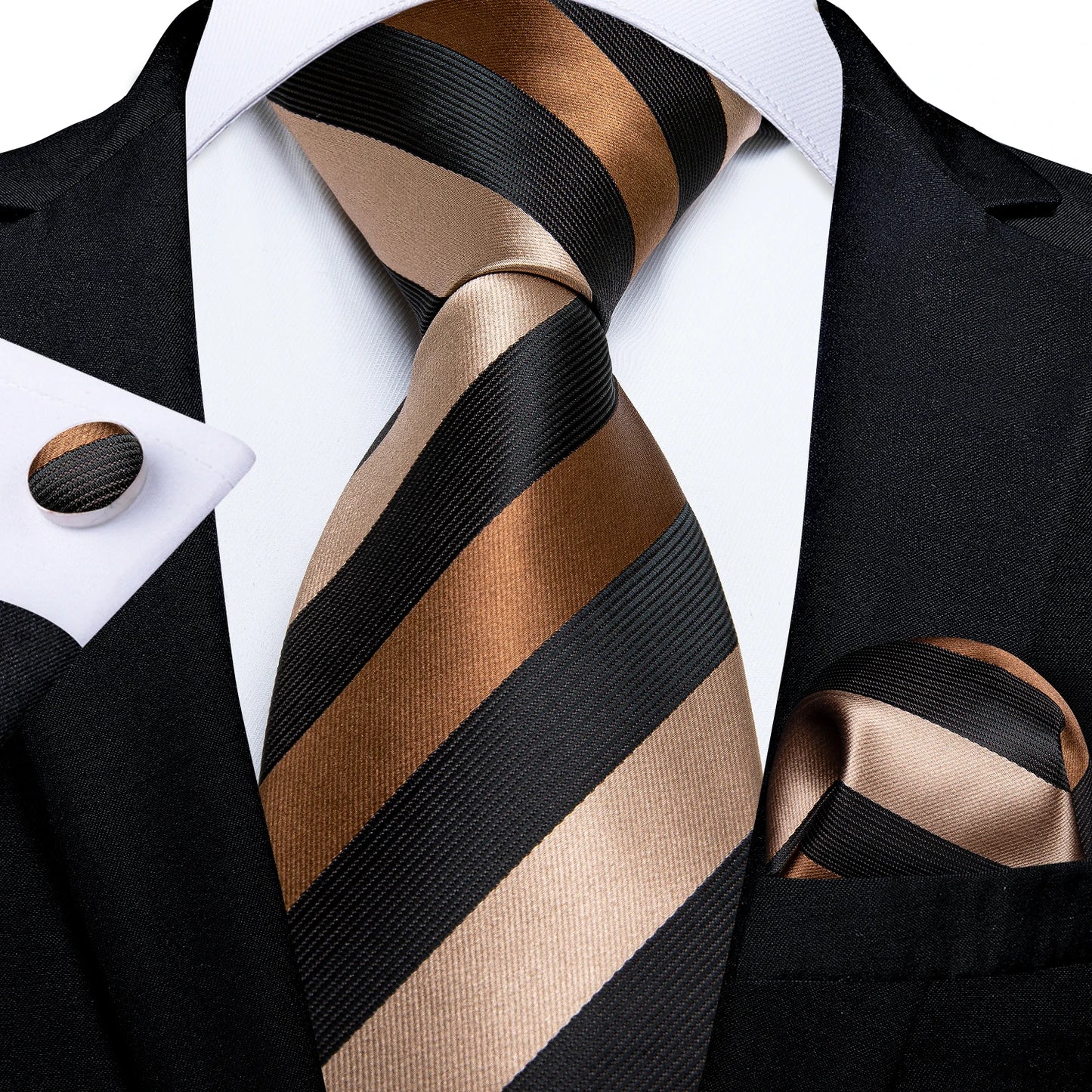 Gold Black Striped Silk Neck Ties