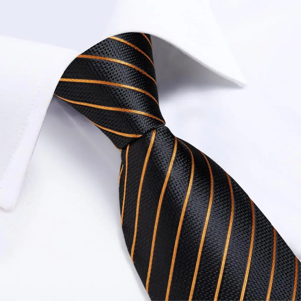 Gold Black Striped Silk Neck Ties