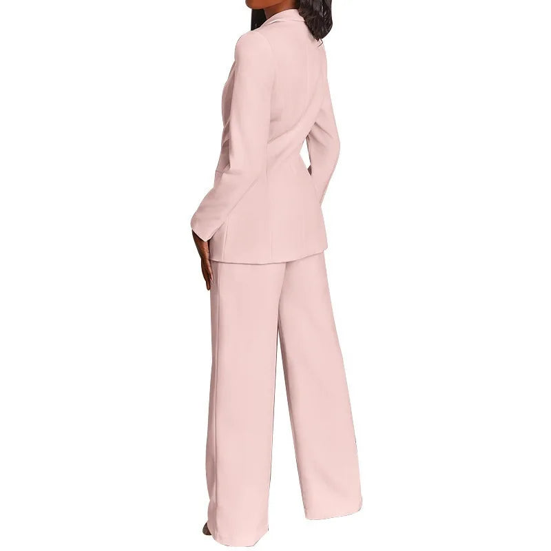 2025 European American Fashion Women's Elegant Blazer Suit Set Cross-Border Spring Autumn Slim Lapel Cardigan Button Decoration