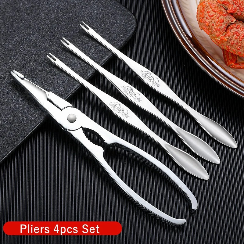 Stainless Steel Crab Tool Set Crab Peel Shrimp Tool Lobster Clamp Pliers Clip Pick Set Seafood Tools Knives Accessories