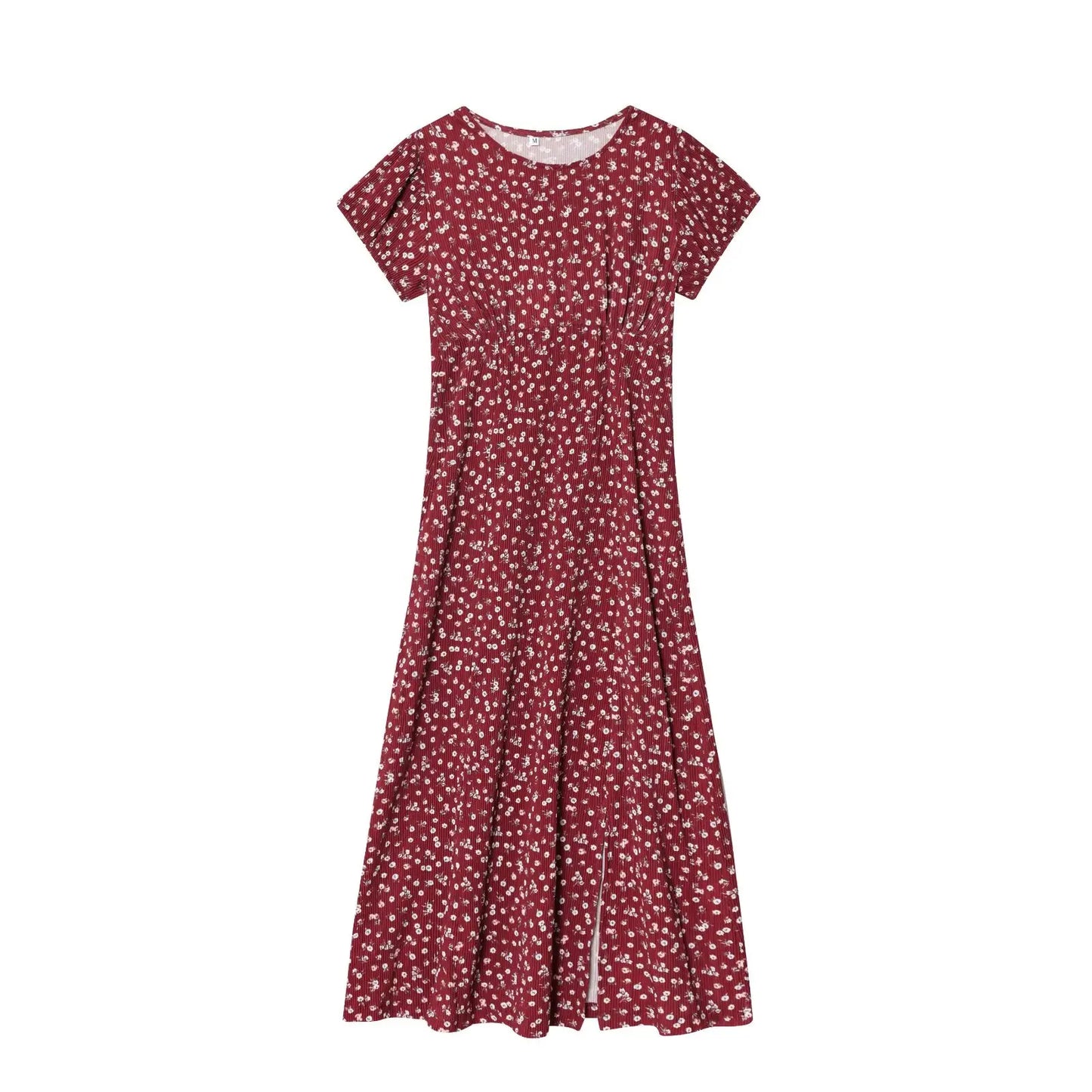 Women 2025 Autumn New Fashion Side Split Bubble Short Sleeve Straight Tube Dress Vintage Casual Female Dresses