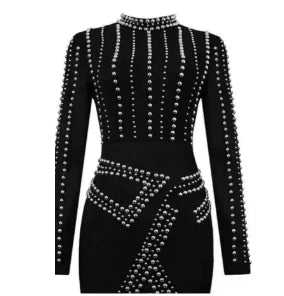 2022 New Fashion Mature Women Bandage Dress Wholesale Pearls Beading Long Sleeve Casual Dress