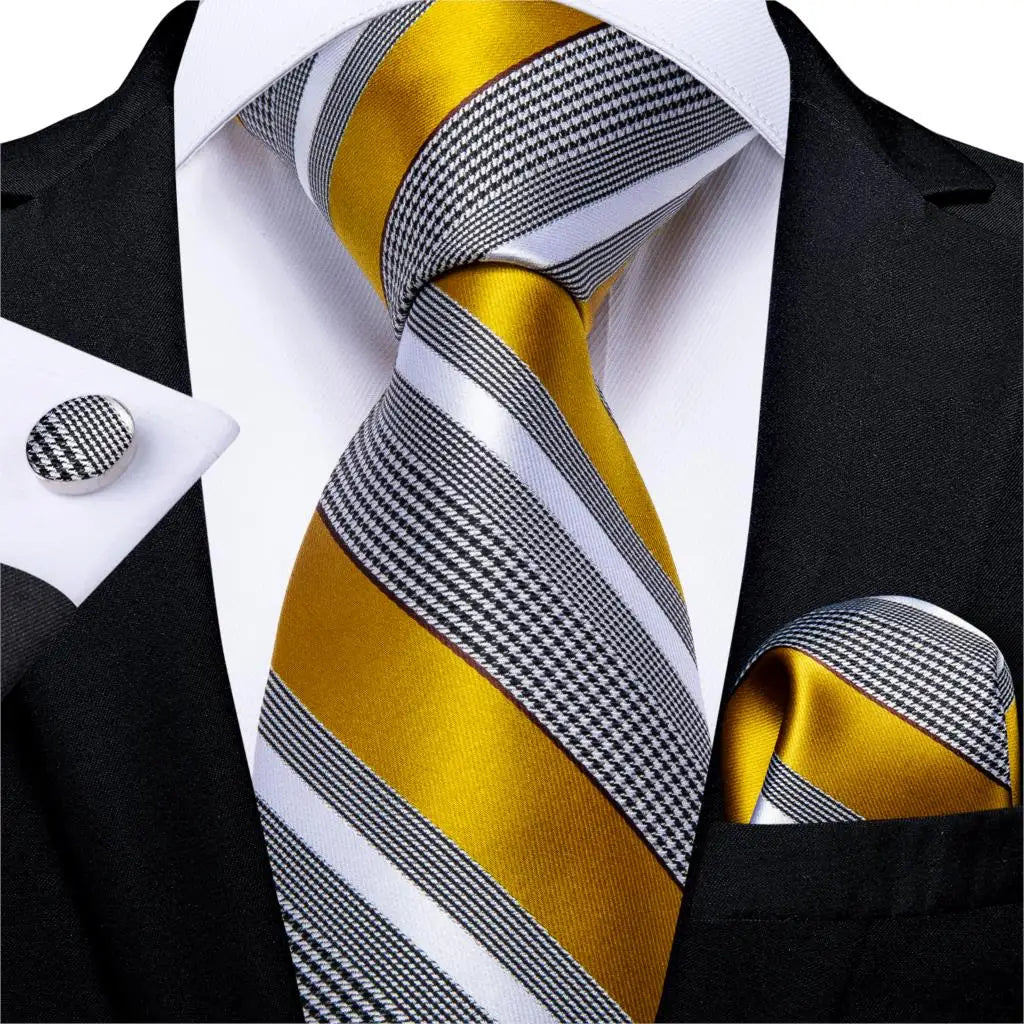 Gold Black Striped Silk Neck Ties