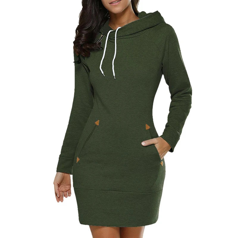 Knee-Length Pockets Dress Hooded