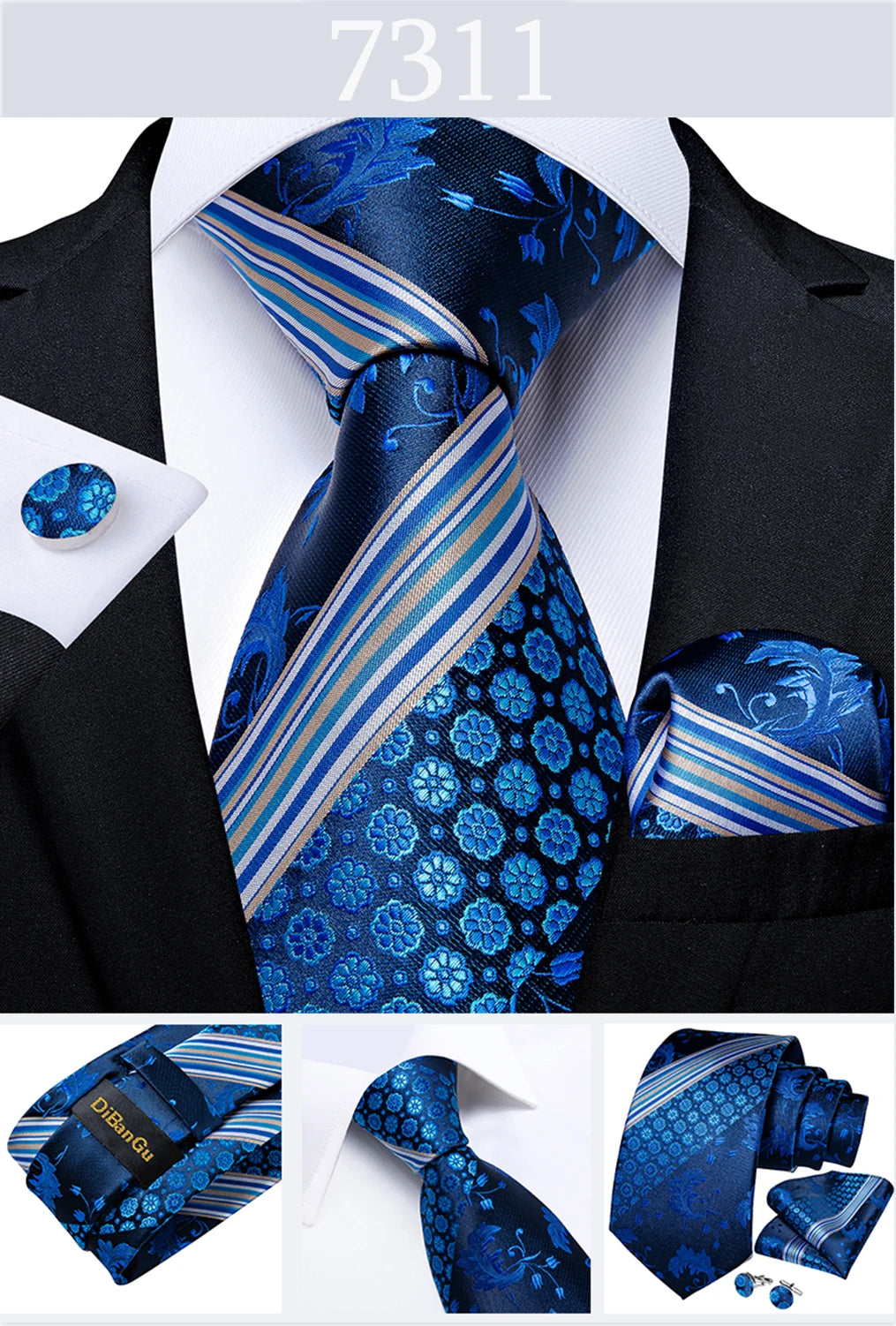 Gold Black Striped Silk Neck Ties