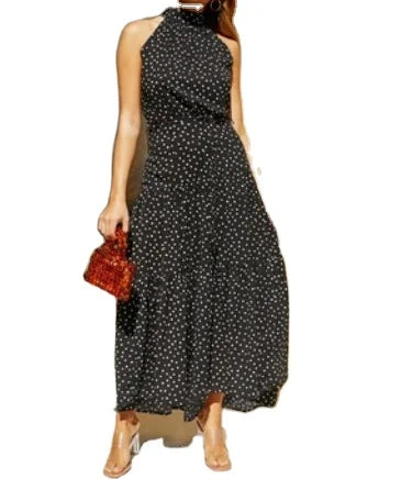 Spring and Summer New Style Women's Polka Dot Dress Sleeveless Ruffled Flounce Long Dress Sundresses/95%
