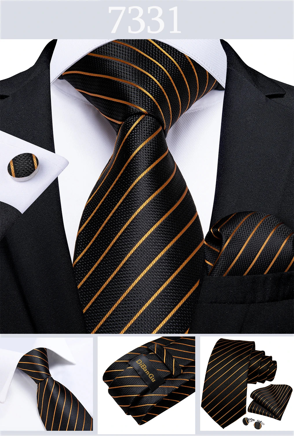 Gold Black Striped Silk Neck Ties