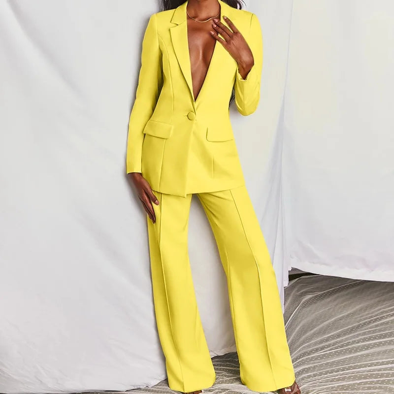 2025 European American Fashion Women's Elegant Blazer Suit Set Cross-Border Spring Autumn Slim Lapel Cardigan Button Decoration