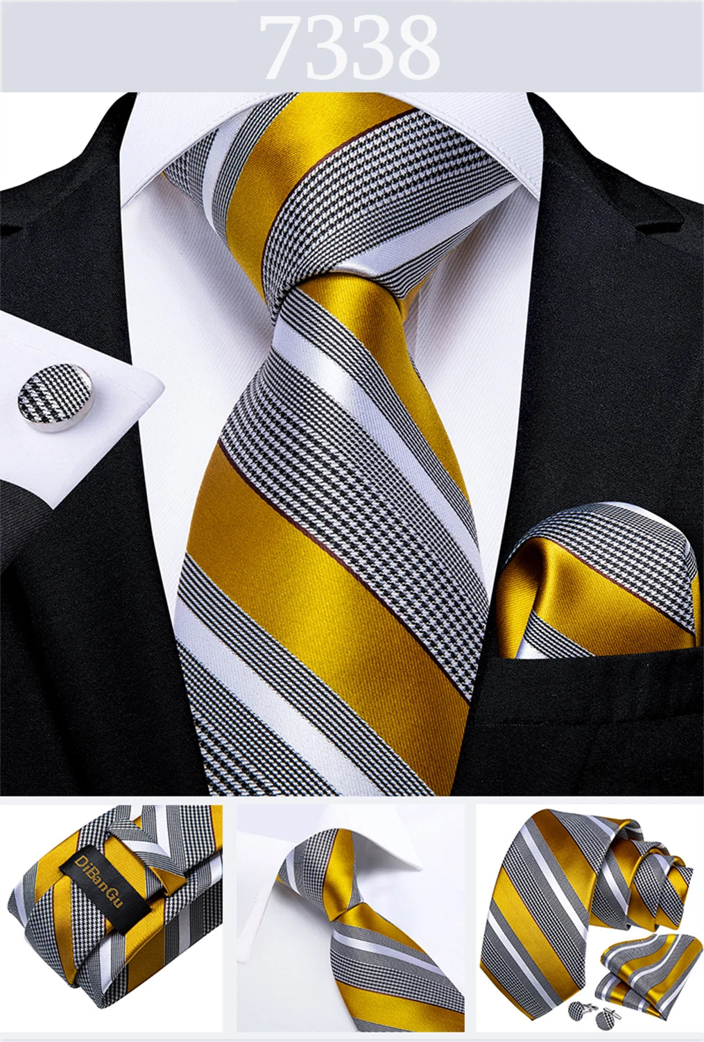 Gold Black Striped Silk Neck Ties