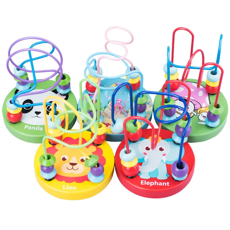 Montessori Wooden Toys Wooden Circles Bead Wire Maze Roller Coaster Toys Educational Wood Puzzles Boys Girls Kid Toy 6 Months