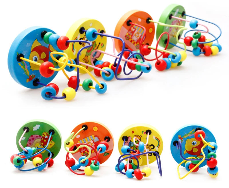 Montessori Wooden Toys Wooden Circles Bead Wire Maze Roller Coaster Toys Educational Wood Puzzles Boys Girls Kid Toy 6 Months