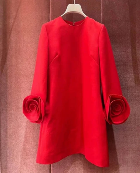 Women Loose Party Red Light Mature Flower Dresses