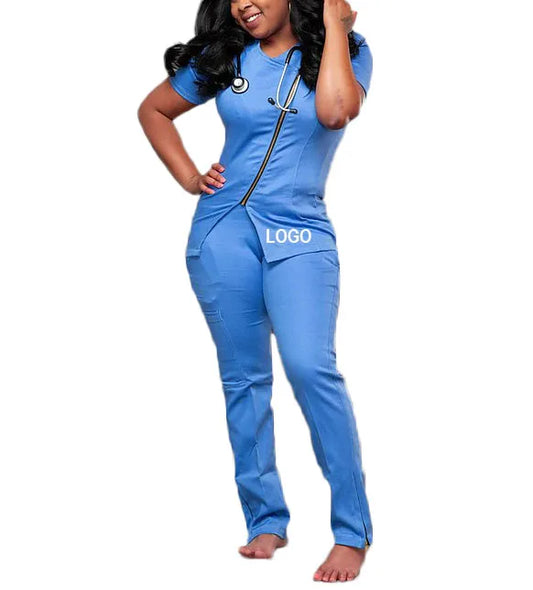 Hot Manufacture Polyester Spandex Rayon 4-way-stretch Fabric School Unisex V-Neck Scrub Top Drawstring Scrubs Pants Sets Uniform