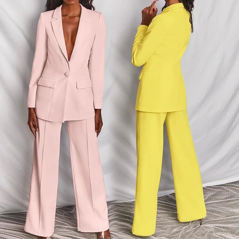2025 European American Fashion Women's Elegant Blazer Suit Set Cross-Border Spring Autumn Slim Lapel Cardigan Button Decoration