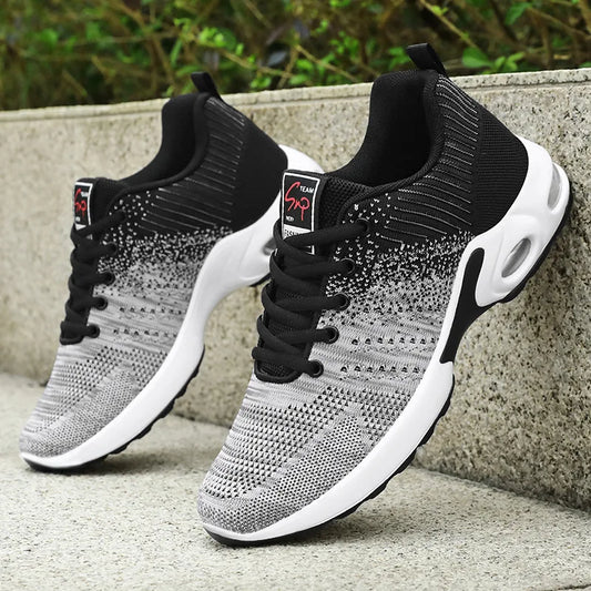 D1N Air-cushioned Sports Running Shoes, Fly-woven Color-blocked Running Shoes