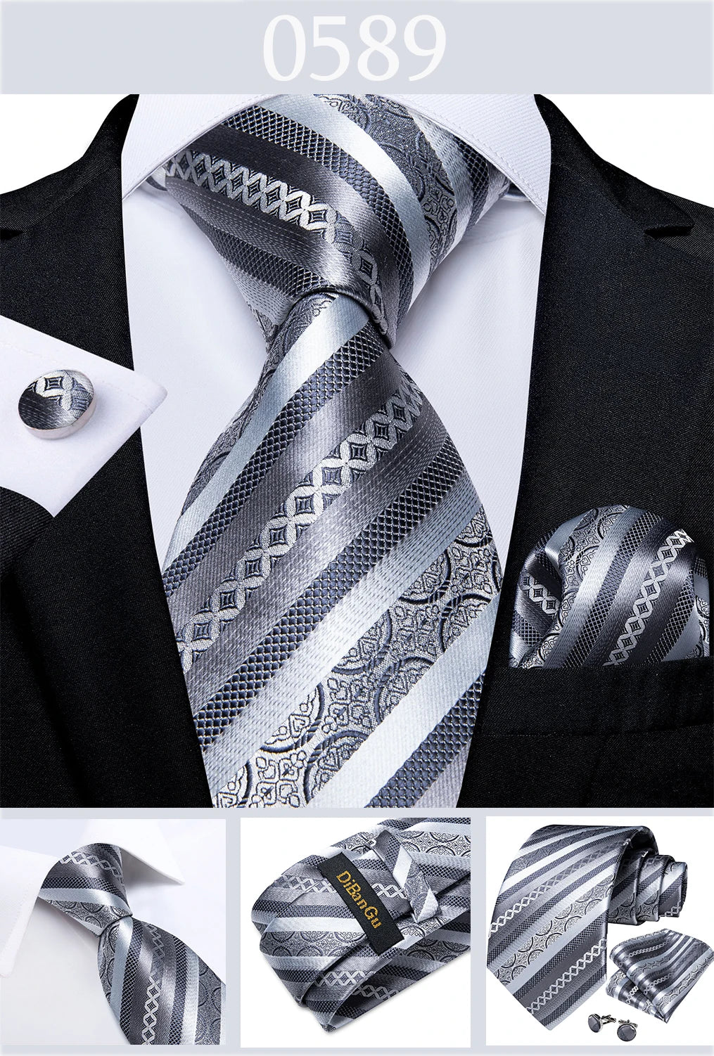 Gold Black Striped Silk Neck Ties