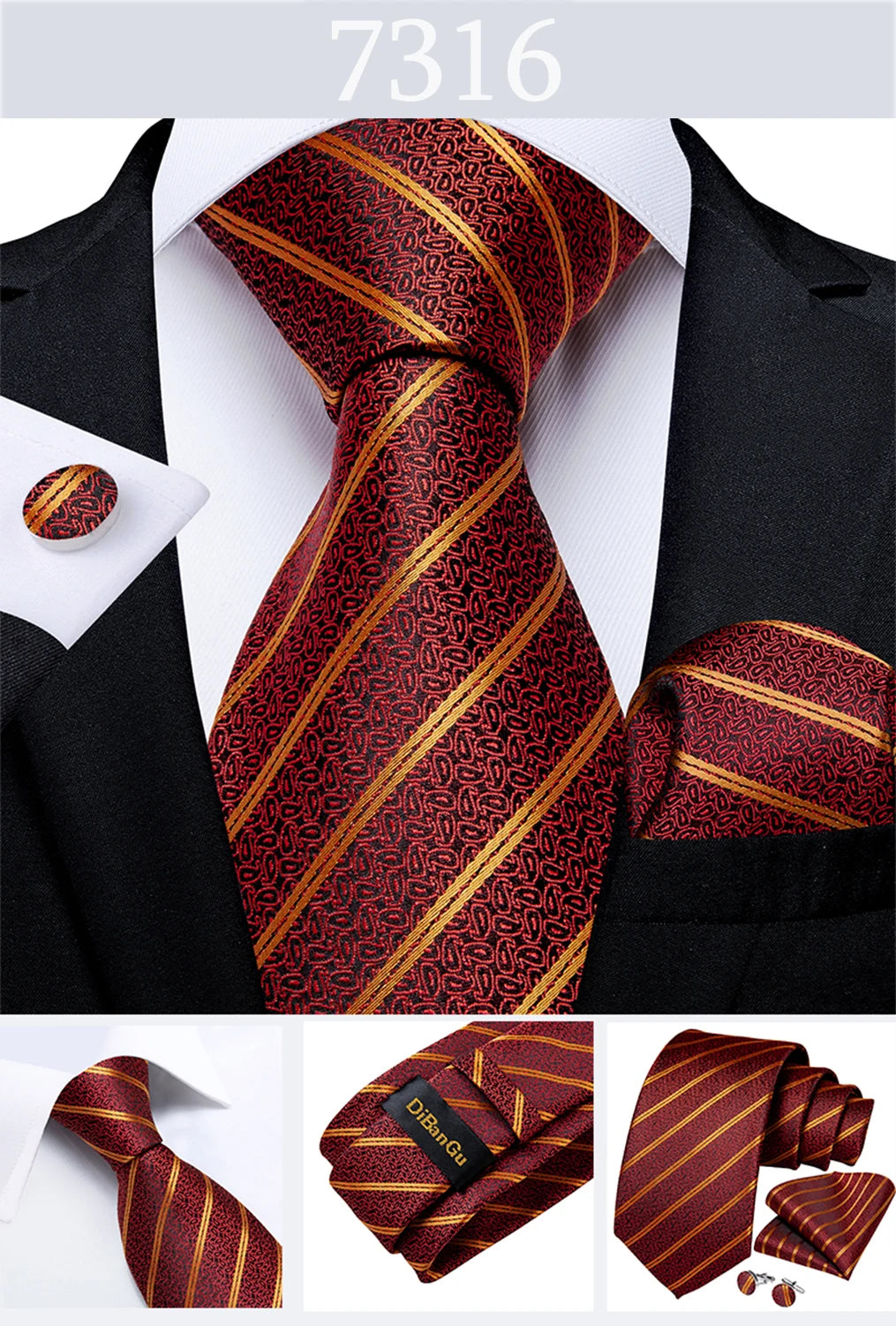 Gold Black Striped Silk Neck Ties