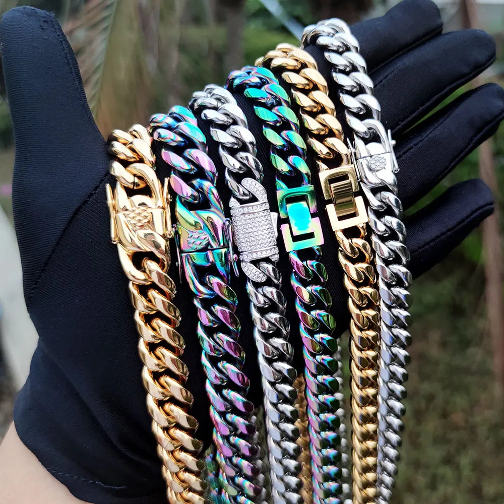 NUOYA High Quality Stainless Steel Cuban Link Chain 18K Gold Plated Miami Cuban Link Chain Necklace Men's Hip Hop Jewelry