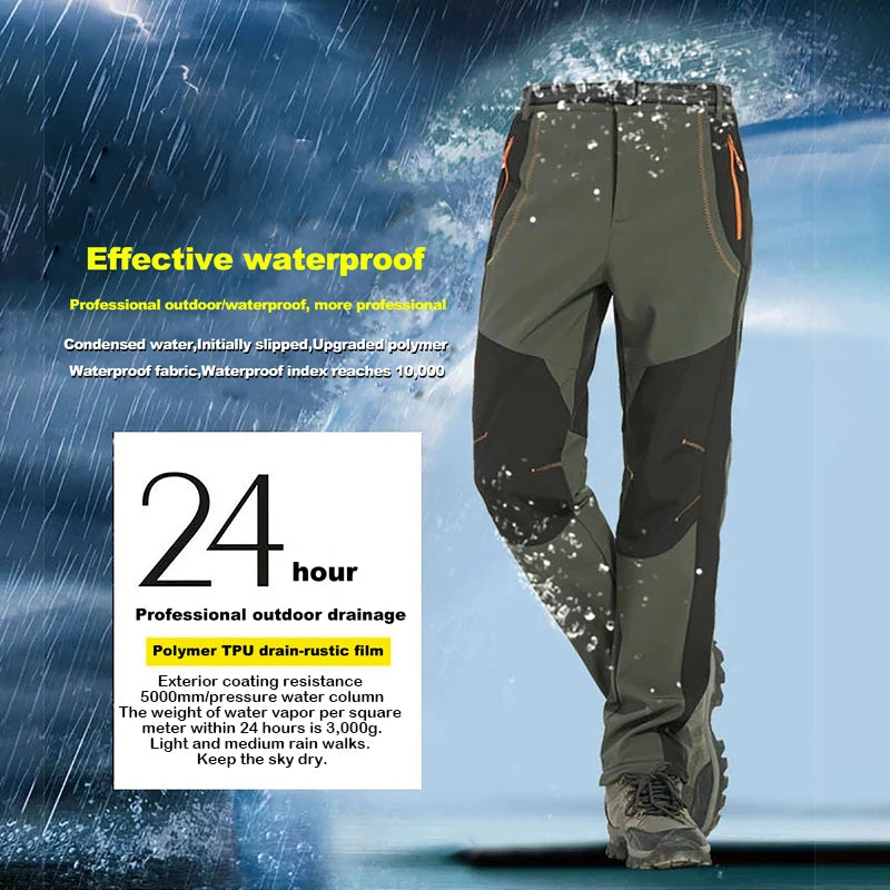 LNGXO Thick Warm Fleece Hiking Pants Men Winter Waterproof Windproof Outdoor  Camping Ski Pants