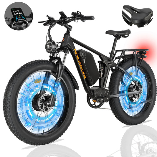 US Warehouse 26" Fat Tire Electric Hybrid MTB Bike Dual Motors Center Controller 48V 22.4AH 2000W Features Rear Shock Absorber
