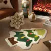 Hot Christmas Shaped Carpet Wear-resistant Coffee Table Mat for Living Room Easy to Maintain Bedroom Bedside Carpet