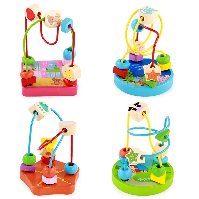 Montessori Wooden Toys Wooden Circles Bead Wire Maze Roller Coaster Toys Educational Wood Puzzles Boys Girls Kid Toy 6 Months