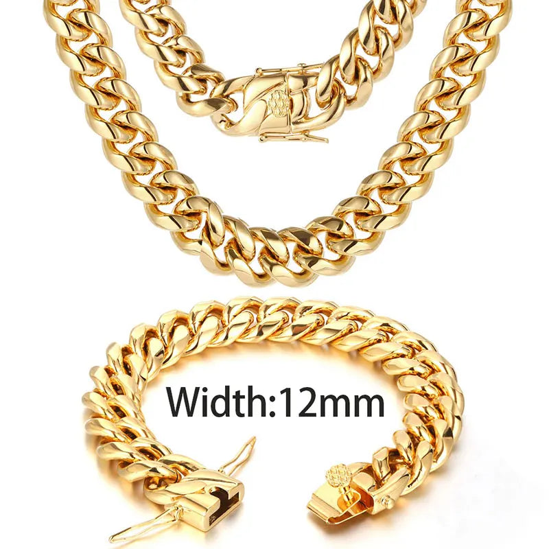NUOYA High Quality Stainless Steel Cuban Link Chain 18K Gold Plated Miami Cuban Link Chain Necklace Men's Hip Hop Jewelry