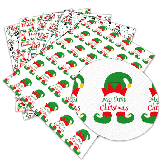 First Christmas Baby Christmaspattern Faux Leather Roll Fabric PU Vinyl for Phone Case Sofa Bag Use-Hair Bow Earrings