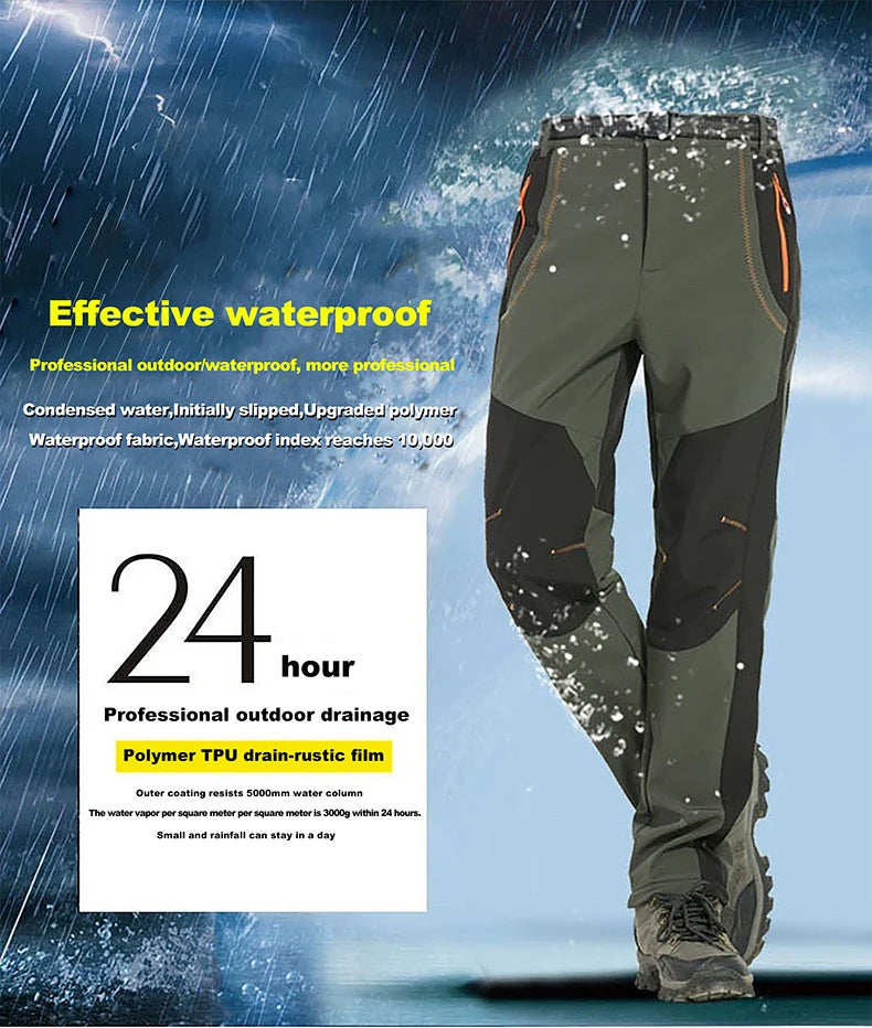 LNGXO Thick Warm Fleece Hiking Pants Men Winter Waterproof Windproof Outdoor  Camping Ski Pants