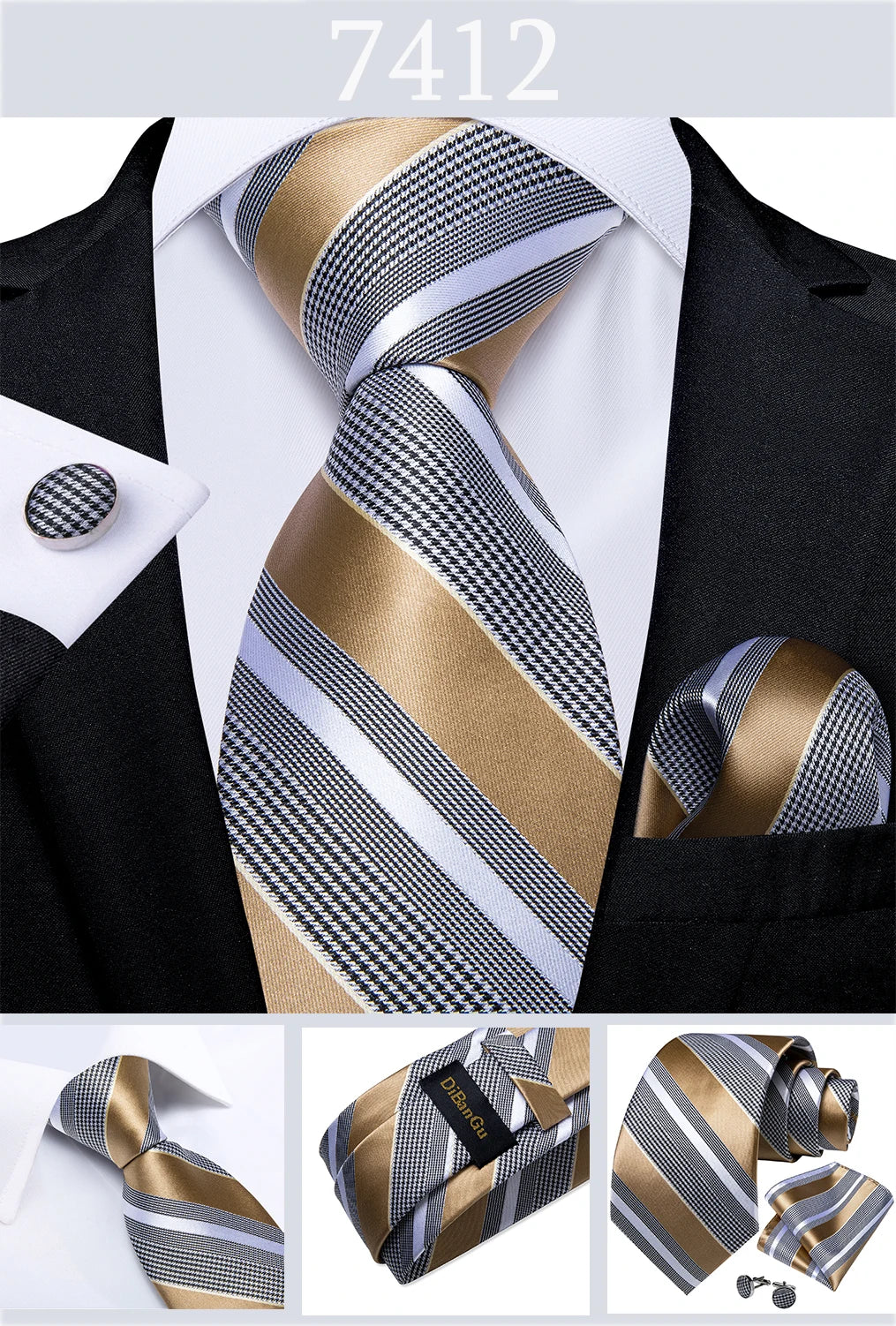 Gold Black Striped Silk Neck Ties