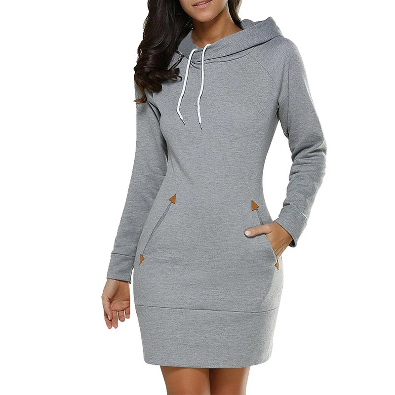 Knee-Length Pockets Dress Hooded