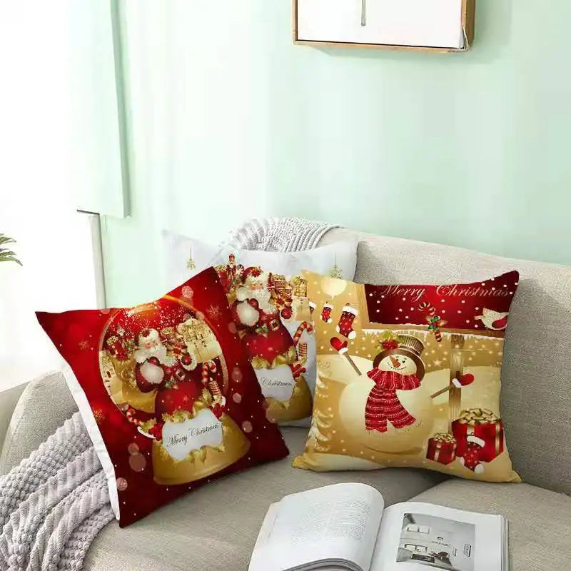 NewPillow Cover, Christmas Plaid Letter Santa Claus Print Square Pillowcase Pillow Accessories for Living Room Bedroom
