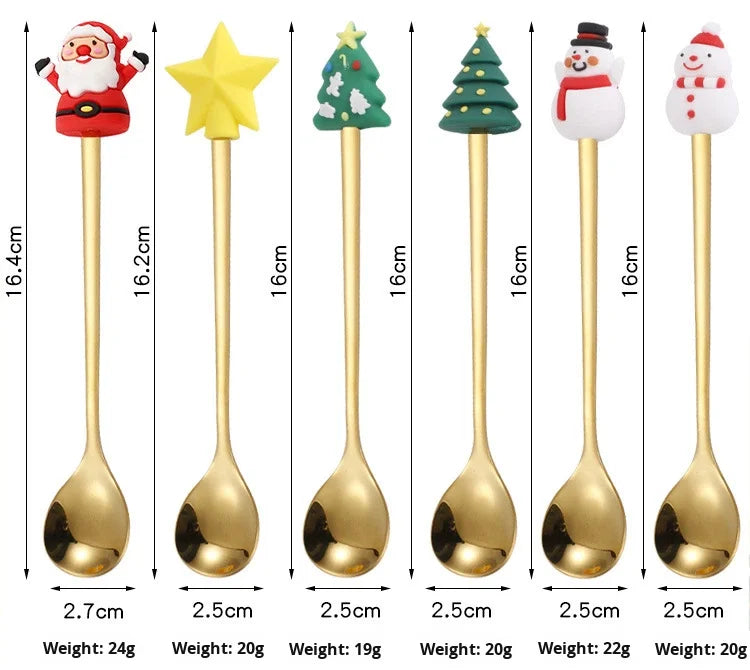 Christmas Tableware Santa Elk Doll Dessert Spoons Fork 2pcs Set One Gift Set Box