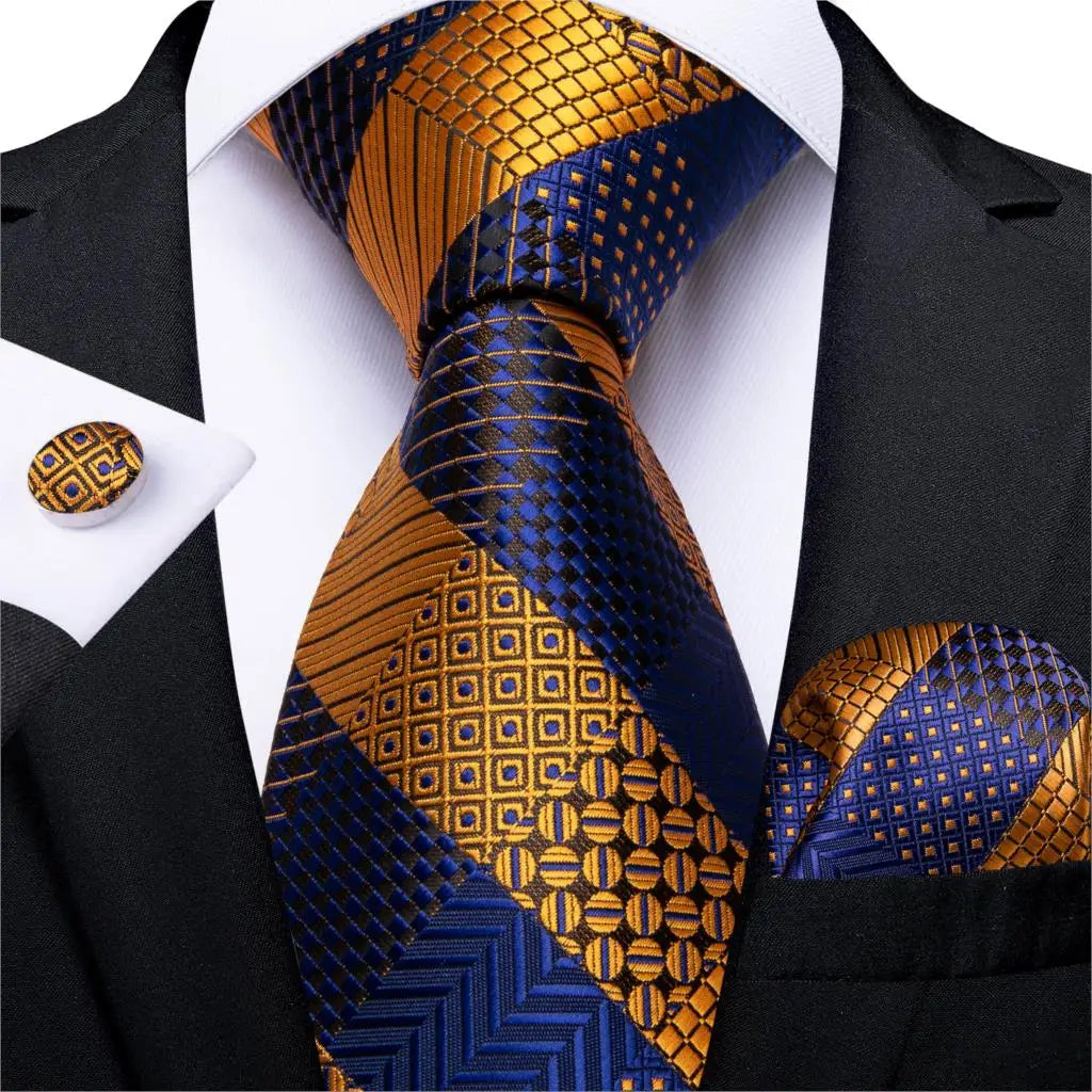 Gold Black Striped Silk Neck Ties
