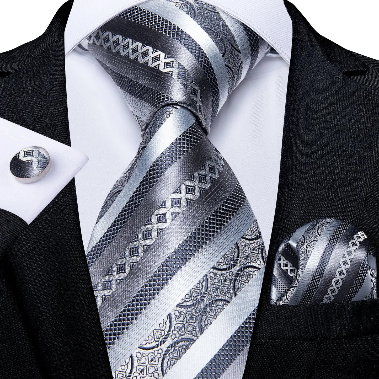 Gold Black Striped Silk Neck Ties