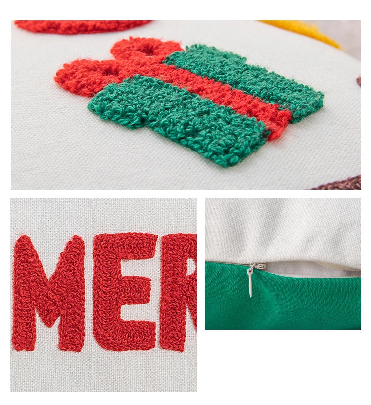 Christmas Decoration Cushion Cover Santa Snowflake Pillow Case Cotton Square Embroidery Pillow Cover 45x45cm